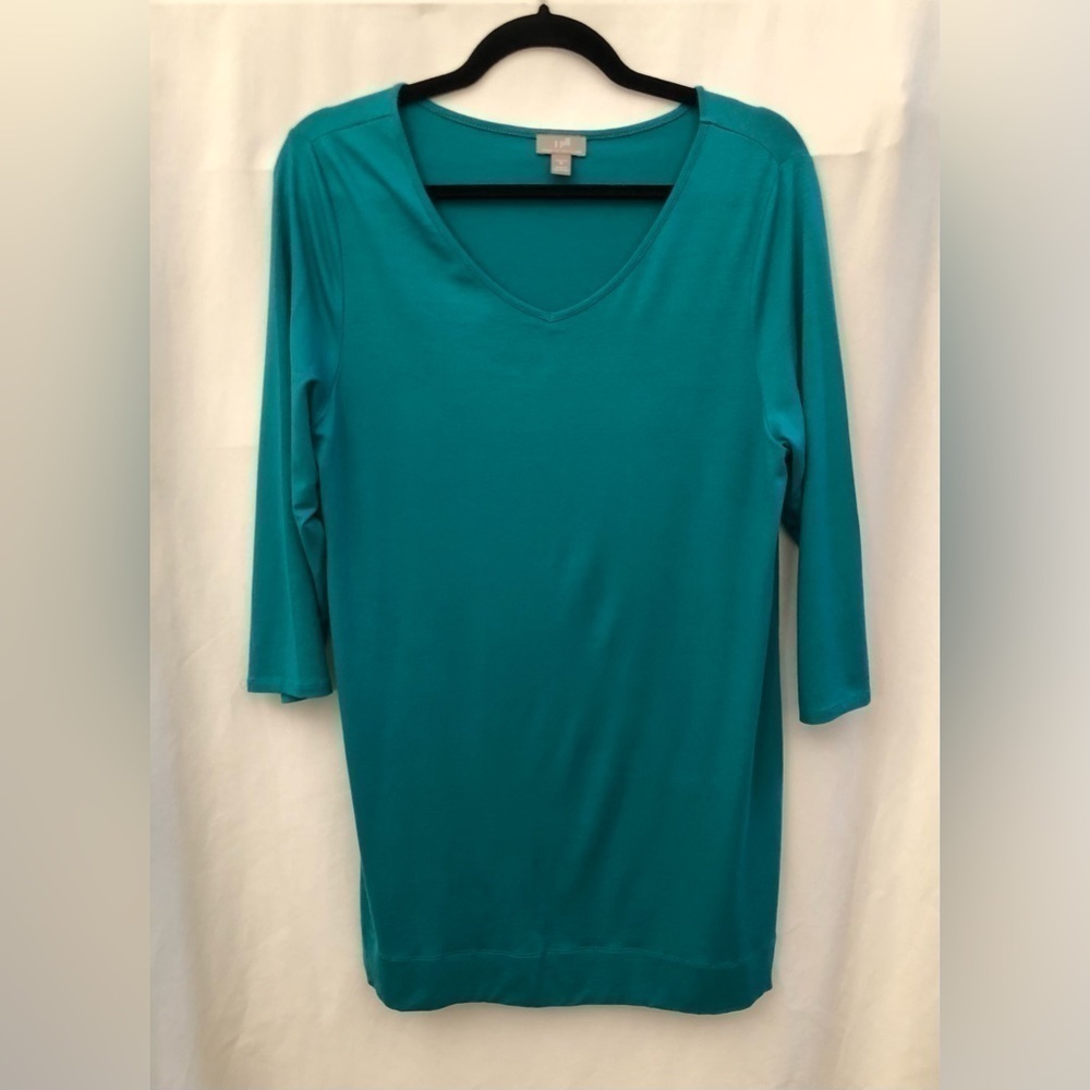 J Jill Wearever Collection Stretch Teal Green V-Neck Tunic Top Blouse Medium
